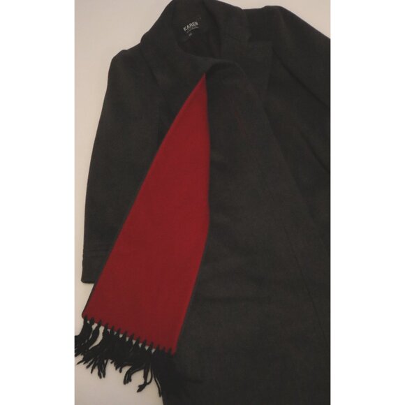 Karen Vintage Wool Coat Union Made Charcoal Red Collar 60s Mod Classic Old Money - Picture 8 of 12